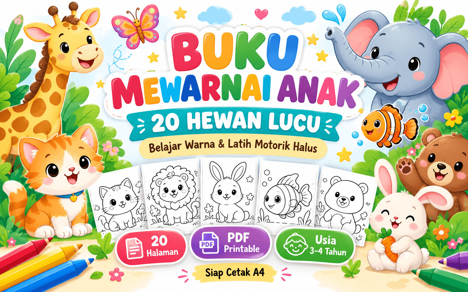 Cute Animal Coloring Book for Kids — 20 Printable Fine Motor Activities